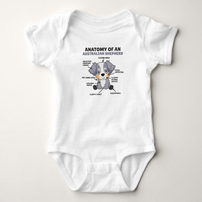 Body Para Bebê Anatomia De Um Cão Doce Pastor Australiano (Frente)