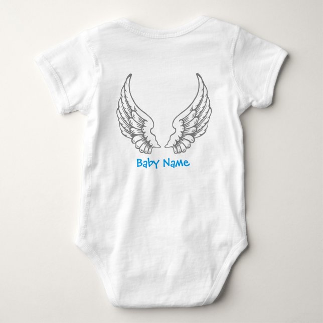 Body Para Bebê Angel Wings Baby Name Blue Bodface Grey (Verso)