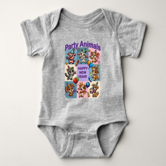Body Para Bebê Animais de festa "Feliz ano novo" (Frente)