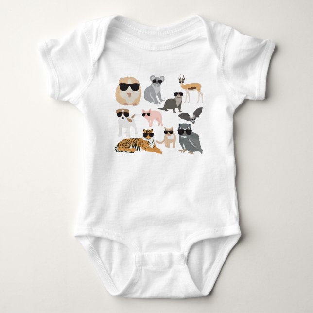 Body Para Bebê Animais legal e Engraçados Vestindo óculos escuros (Frente)