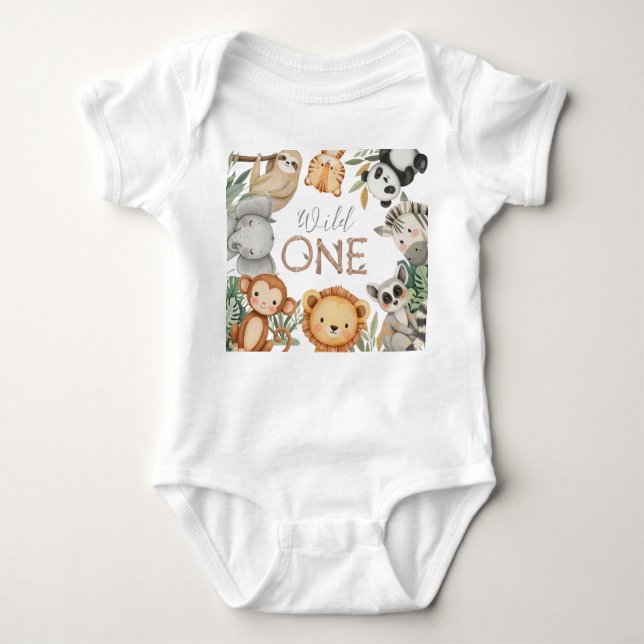 Body Para Bebê Animais Selvagens Tropicais de Pastel, Uma Selva S (Frente)