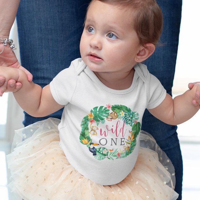 Body Para Bebê Animais Tropicais da Selva Floral Primeiro Anivers (Criador carregado)