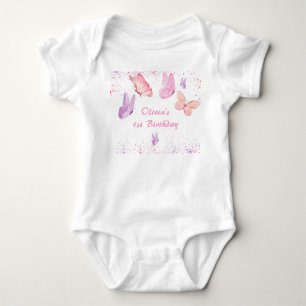 Body Para Bebê Aniversário Borboleta Roxa Rosa