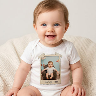 Body Para Bebê Aniversário com Foto Vintage Personalizada