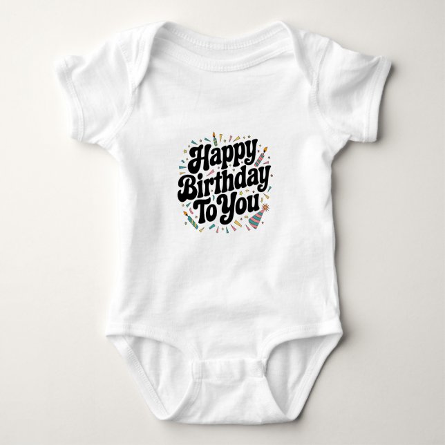 Body Para Bebê Aniversário Confetes Retrô (Frente)