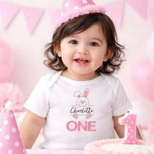 Body Para Bebê Aniversário de 1 Ano da Menina Coelhinha Rosa Fofa