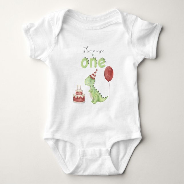 Body Para Bebê Aniversário de 1 ano do dinossauro aquarela (Frente)