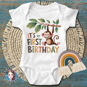 Body Para Bebê Aniversário de 1 ano do Macaco