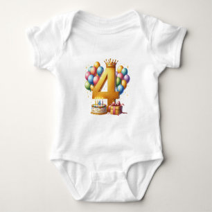 Body Para Bebê Aniversário de 4 anos dourado