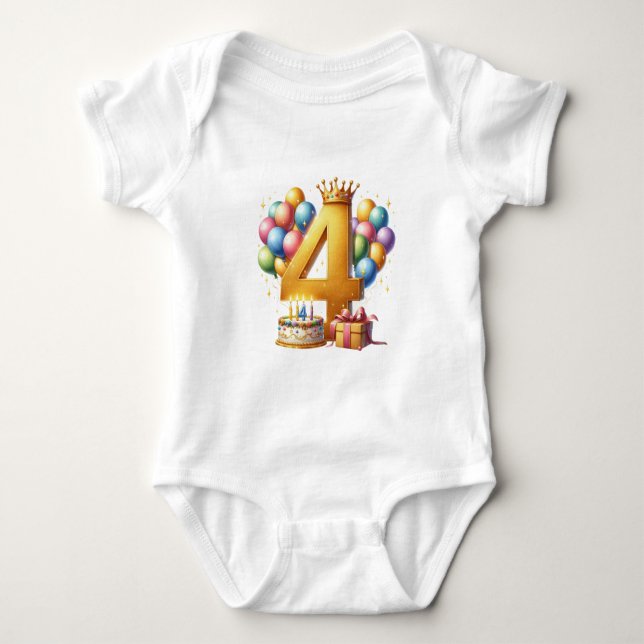 Body Para Bebê Aniversário de 4 anos dourado (Frente)