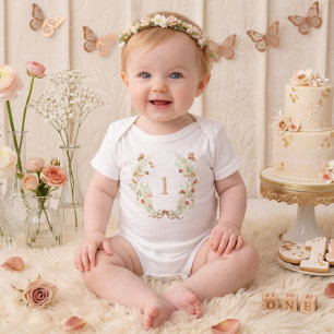 Body Para Bebê Aniversário de um ano de Berry com flores