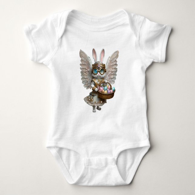 Body Para Bebê Anjo Menina Coelho de Páscoa Steampunk (Frente)