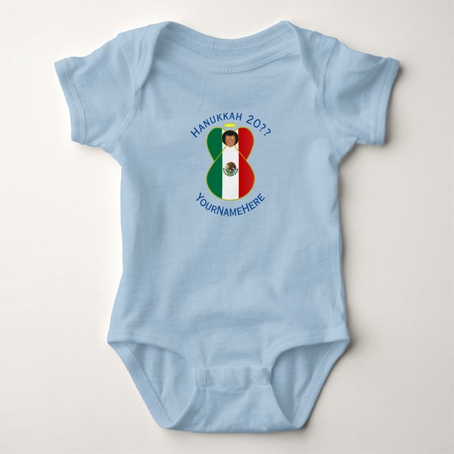 Body Para Bebê Anjo Mexicano Hanukkah Sinalizador Personalizado (Frente)