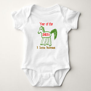 Body Para Bebê Ano do Cavalo Divertido Cavalo Verde 2026