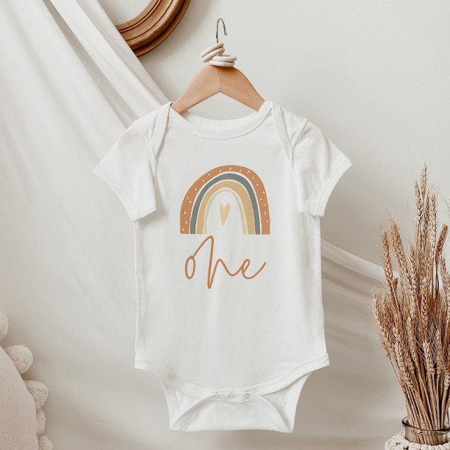 Body Para Bebê ANSLEY Cute Boho Rainbow Heart One First Birday (Criador carregado)