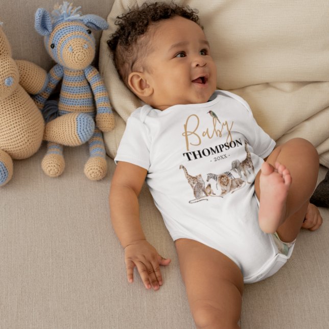 Body Para Bebê Anúncio de bebê animal da Unisex Safari (Criador carregado)