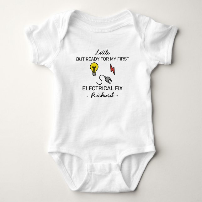 Body Para Bebê Anúncio de Bebê Eletricista Primeira Reparação Elé (Frente)