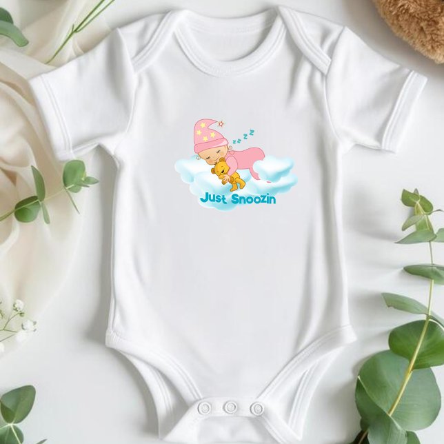 Body Para Bebê Apenas cochilando Bebê Rosa dormindo nas Nuvens (Criador carregado)