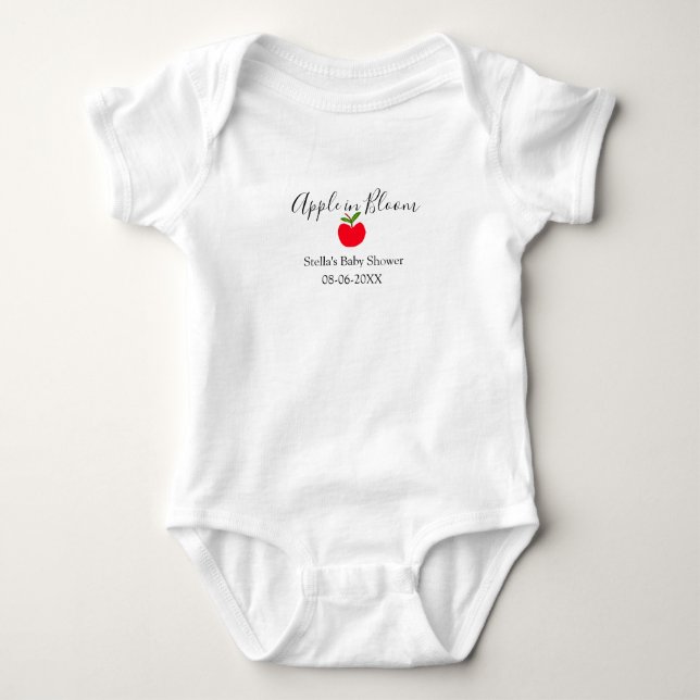 Body Para Bebê Apple in bloom baby shower red apple name date  (Frente)
