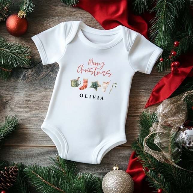 Body Para Bebê Aquarela Biscoito de Natal bebe canas doces (Criador carregado)