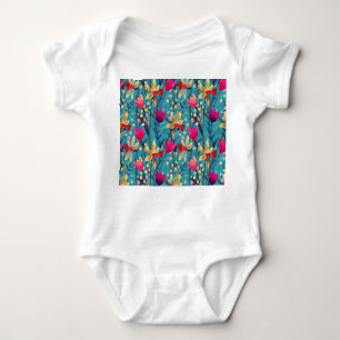 Body Para Bebê Aquarela Brilhante: Design Floral Sem Costura.