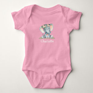 Body Para Bebê Aquarela Floral Bebê-Elefante Rosa Branco