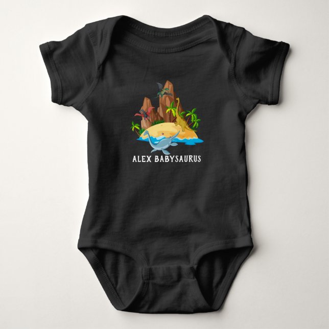 Body Para Bebê Aquarela personalizada Babysaurus selvagem fofo pr (Frente)