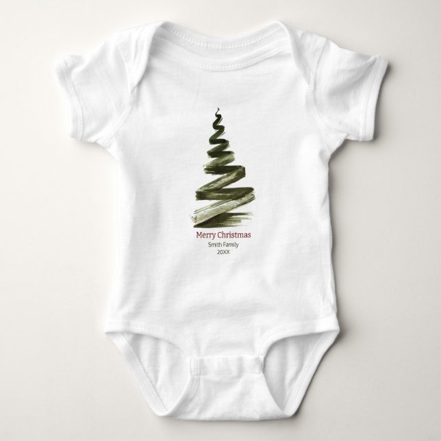 Body Para Bebê Aquarela Verde-Árvore Elegante de Natal (Frente)