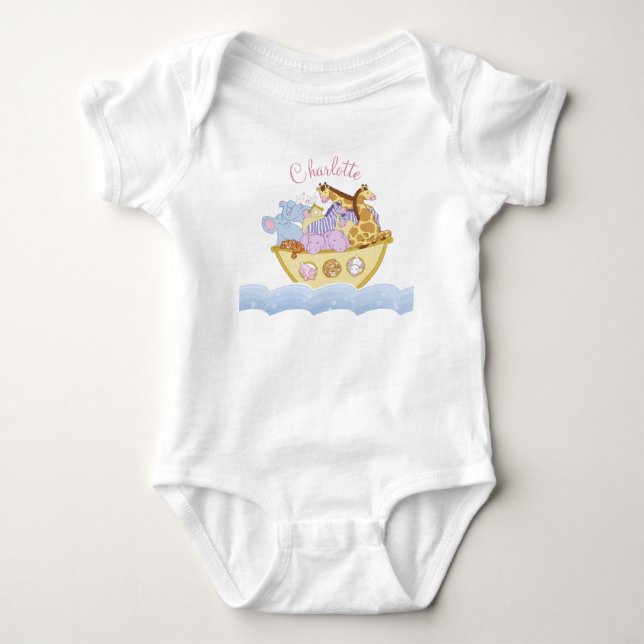 Body Para Bebê Arca de Noah nome personalizado Baby Bodydress (Frente)