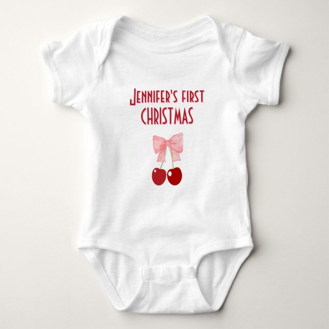 Body Para Bebê Arco e Cerejas, o Primeiro Natal do Bebê (Frente)