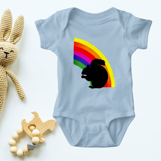 Body Para Bebê Arco-Íris Colorido de Esquilo Preto (Black Squirrel Silhouette Colorful Rainbow Baby Bodysuit)