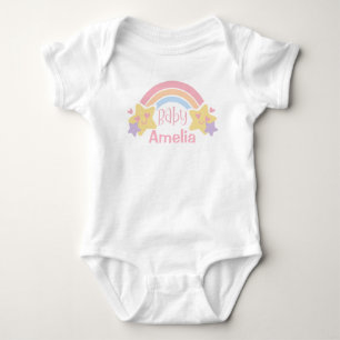 Body Para Bebê Arco-Íris Colorido E Stars Nome Personalizado