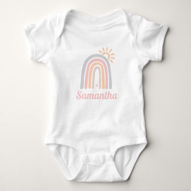 Body Para Bebê Arco-íris e Nome Personalizado Sol (Frente)