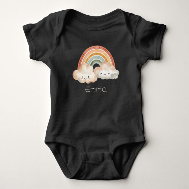 Body Para Bebê Arco-Íris e Nuvens Cutas Personalizados (Frente)