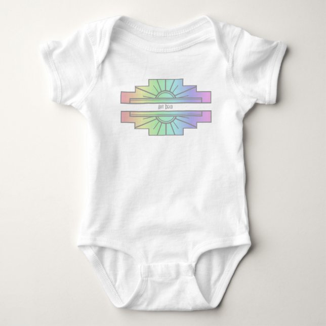 Body Para Bebê Art Deco Sunburst Patterno em Pastéis (Frente)