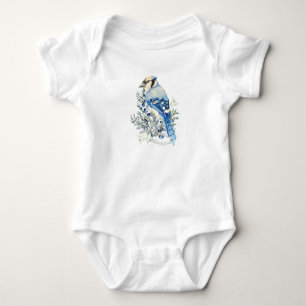 Body Para Bebê Arte Country Azul de Azul Jay Bird Mirtilos Aquare