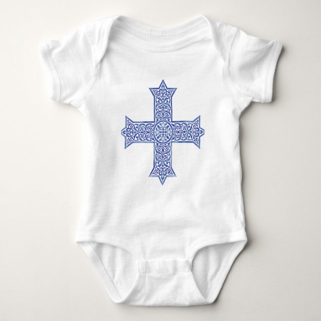 Body Para Bebê Arte da Cruz Copta Azul Lapis Premium (Frente)