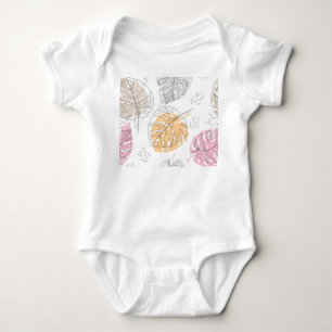 Body Para Bebê Arte de Desenho de Linha Monstera Exótica