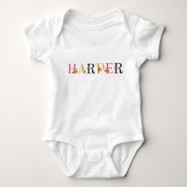 Body Para Bebê Arte de Nome HARPER Com Flores Bordadas