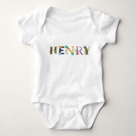 Body Para Bebê Arte de Nome HENRY Com Flores Embutidas