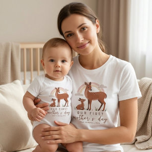 Body Para Bebê Arte do Primeiro Dia das Mães do Bebê Veado da Flo