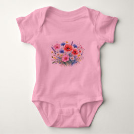 Body Para Bebê Arte Floral de Buquê de Prado de Flores Silvestres