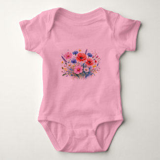 Body Para Bebê Arte Floral de Buquê de Prado de Flores Silvestres
