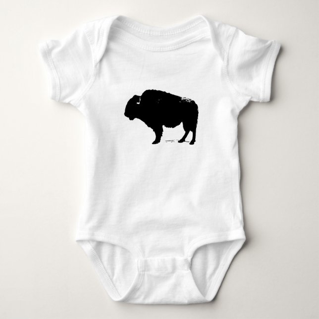 Body Para Bebê Arte Pop Black & White Búfalo Bisonte (Frente)