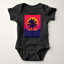 Body Para Bebê Arte Synthwave de Palma ao Pôr do Sol dos Anos 80 