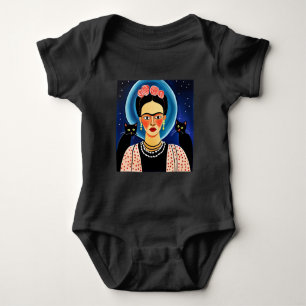 Body Para Bebê Artista do Halloween Frida e Black Cats