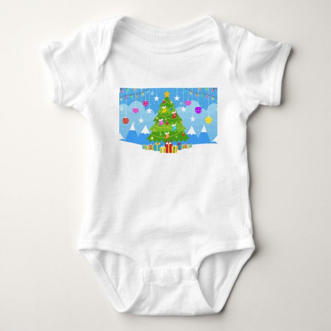 Body Para Bebê Árvore de Natal com Star e Presente Feriado (Frente)