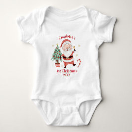 Body Para Bebê Árvore de Natal do Papai Noel Bonito Primeiro 1º N