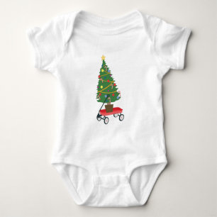 Body Para Bebê Árvore de Natal em um Carrinho