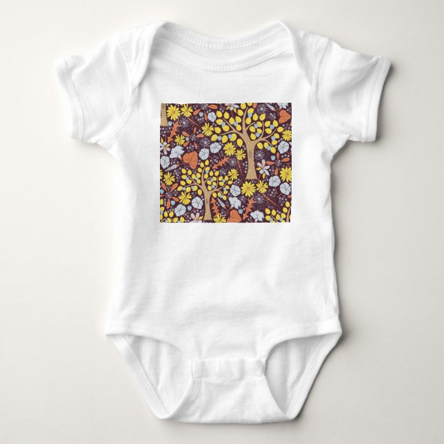 Body Para Bebê Árvores de jardim, florais, padrão de maçã (Frente)